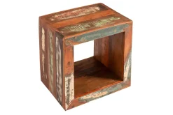 Massiver Beistelltisch JAKARTA 45cm bunt Cube aus recyceltem Holz Regal