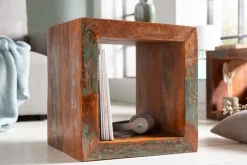 Massiver Beistelltisch JAKARTA 45cm bunt Cube aus recyceltem Holz Regal
