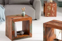 Massiver Beistelltisch JAKARTA 45cm bunt Cube aus recyceltem Holz Regal