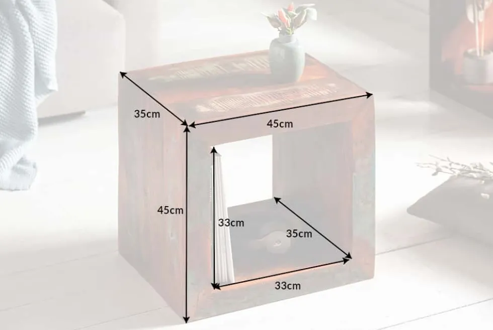 Massiver Beistelltisch JAKARTA 45cm bunt Cube aus recyceltem Holz Regal