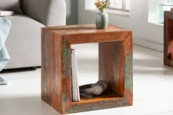 Massiver Beistelltisch JAKARTA 45cm bunt Cube aus recyceltem Holz Regal