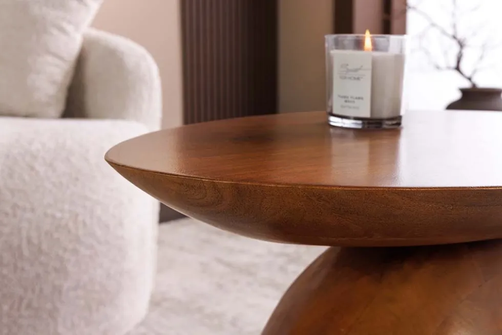 Massiver Beistelltisch ORGANIC 50cm braun Mangoholz oval Säulenfuß