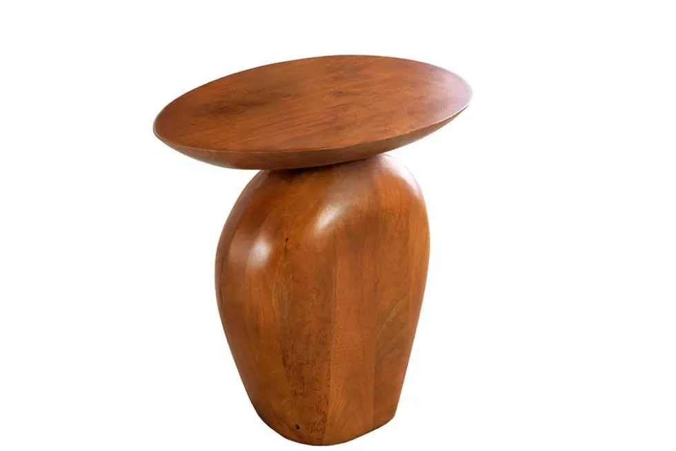 Massiver Beistelltisch ORGANIC 50cm braun Mangoholz oval Säulenfuß