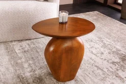 Massiver Beistelltisch ORGANIC 50cm braun Mangoholz oval Säulenfuß