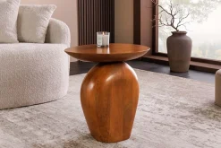 Massiver Beistelltisch ORGANIC 50cm braun Mangoholz oval Säulenfuß