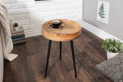 Massiver Beistelltisch PURE NATURE 35cm natur Mangoholz rund mit schwarzen Metallbeinen