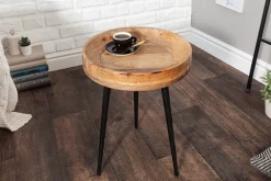 Massiver Beistelltisch PURE NATURE 35cm natur Mangoholz rund mit schwarzen Metallbeinen