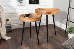Massiver Beistelltisch PURE NATURE 35cm natur Mangoholz rund mit schwarzen Metallbeinen