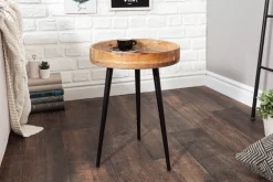 Massiver Beistelltisch PURE NATURE 35cm natur Mangoholz rund mit schwarzen Metallbeinen