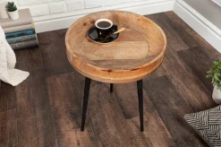 Massiver Beistelltisch PURE NATURE 35cm natur Mangoholz rund mit schwarzen Metallbeinen
