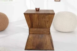 Massiver Beistelltisch PYRAMID 35cm braun Sheeshamholz stone finish Maserung Hocker