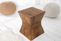 Massiver Beistelltisch PYRAMID 35cm braun Sheeshamholz stone finish Maserung Hocker