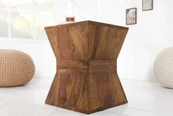Massiver Beistelltisch PYRAMID 35cm braun Sheeshamholz stone finish Maserung Hocker