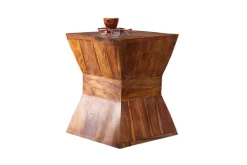 Massiver Beistelltisch PYRAMID 35cm braun Sheeshamholz stone finish Maserung Hocker
