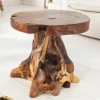 Massiver Beistelltisch ROOT 40cm Teakholz Hocker aus Wurzelholz