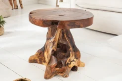 Massiver Beistelltisch ROOT 40cm Teakholz Hocker aus Wurzelholz