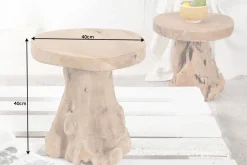 Massiver Beistelltisch ROOT 40cm Teakholz Hocker aus Wurzelholz