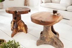 Massiver Beistelltisch ROOT 40cm Teakholz Hocker aus Wurzelholz