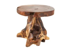 Massiver Beistelltisch ROOT 40cm Teakholz Hocker aus Wurzelholz