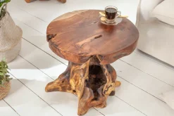 Massiver Beistelltisch ROOT 40cm Teakholz Hocker aus Wurzelholz