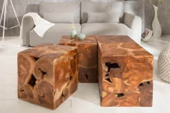 Massiver Beistelltisch SQUARE 40cm Teakholz Würfel Sitzhocker
