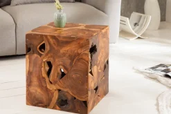 Massiver Beistelltisch SQUARE 40cm Teakholz Würfel Sitzhocker