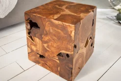 Massiver Beistelltisch SQUARE 40cm Teakholz Würfel Sitzhocker