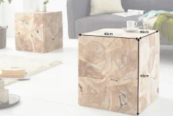 Massiver Beistelltisch SQUARE 40cm Teakholz Würfel Sitzhocker