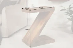 Massiver Beistelltisch Z 45cm Mangoholz Z-Form in Handarbeit gefertigt
