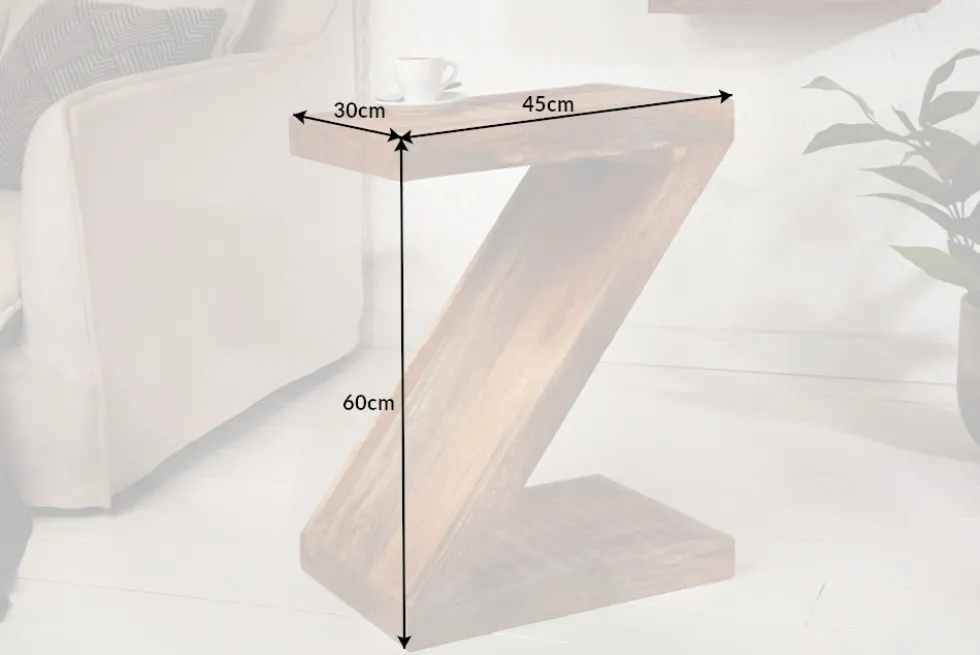 Massiver Beistelltisch Z 45cm Mangoholz Z-Form in Handarbeit gefertigt