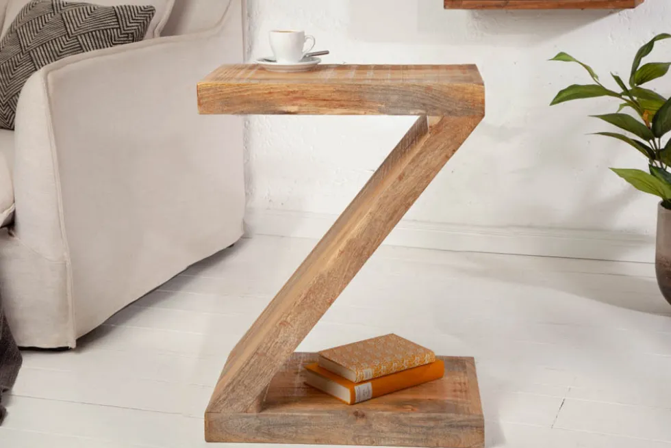 Massiver Beistelltisch Z 45cm Mangoholz Z-Form in Handarbeit gefertigt
