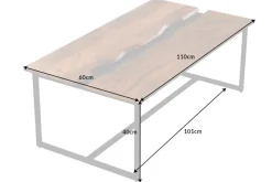 Massiver Couchtisch AMAZONAS 110cm Mangoholz Metall schwarz Baumkante Honey Finish