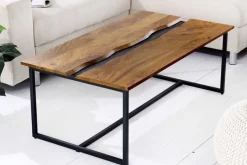 Massiver Couchtisch AMAZONAS 110cm Mangoholz Metall schwarz Baumkante Honey Finish