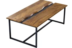 Massiver Couchtisch AMAZONAS 110cm Mangoholz Metall schwarz Baumkante Honey Finish