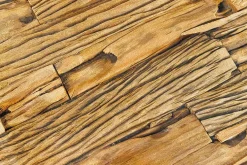 Massiver Couchtisch BARRACUDA 110cm antik natur Teakholz X-Gestell Glasplatte