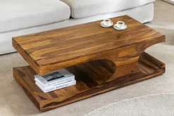 Massiver Couchtisch CUBUS 105cm braun Sheeshamholz stone finish mit Stauraum