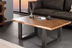 Massiver Couchtisch GENESIS 110cm braun anthrazit Akazie Baumkante Kufengestell