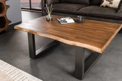 Massiver Couchtisch GENESIS 110cm braun anthrazit Akazie Baumkante Kufengestell