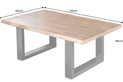 Massiver Couchtisch GENESIS 110cm braun anthrazit Akazie Baumkante Kufengestell