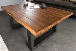 Massiver Couchtisch GENESIS 110cm braun anthrazit Akazie Baumkante Kufengestell