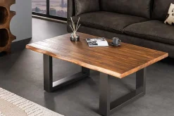 Massiver Couchtisch GENESIS 110cm braun anthrazit Akazie Baumkante Kufengestell