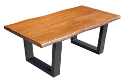Massiver Couchtisch GENESIS 110cm braun Akazienholz Baumkante V-Gestell