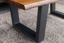 Massiver Couchtisch GENESIS 110cm braun Akazienholz Baumkante V-Gestell