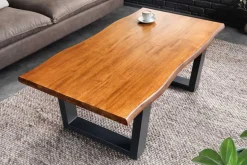 Massiver Couchtisch GENESIS 110cm braun Akazienholz Baumkante V-Gestell