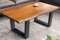 Massiver Couchtisch GENESIS 110cm braun Akazienholz Baumkante V-Gestell