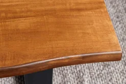 Massiver Couchtisch GENESIS 110cm braun Akazienholz Baumkante V-Gestell