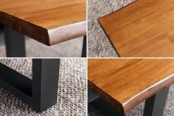 Massiver Couchtisch GENESIS 110cm braun Akazienholz Baumkante V-Gestell