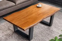 Massiver Couchtisch GENESIS 110cm braun Akazienholz Baumkante V-Gestell