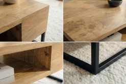 Massiver Couchtisch GIANT 60cm natur Mangoholz cream finish Metall schwarz Ablage