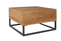 Massiver Couchtisch GIANT 60cm natur Mangoholz cream finish Metall schwarz Ablage